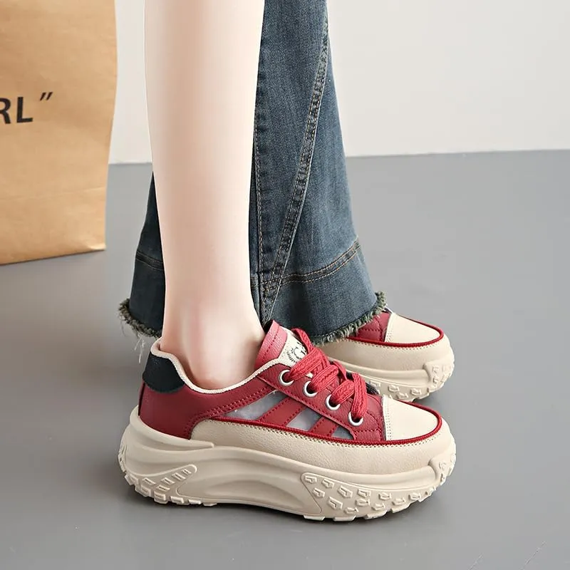 Fashionable Womens Platform Sneakers - Adjustable Lace-Up Design, Lightweight Shock-Absorbing Comfort - Ideal for Casual Chic Daily Wear, Urban Style, All-Match Trainers