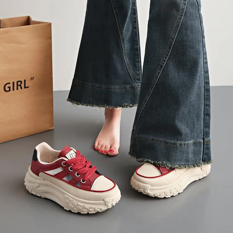 Fashionable Womens Platform Sneakers - Adjustable Lace-Up Design, Lightweight Shock-Absorbing Comfort - Ideal for Casual Chic Daily Wear, Urban Style, All-Match Trainers