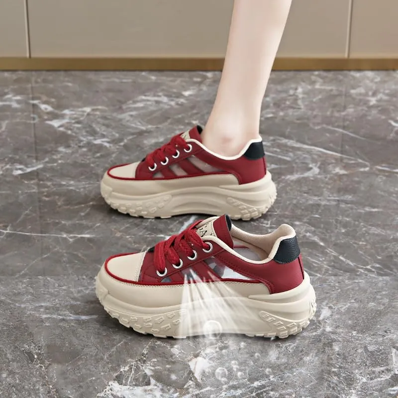 Fashionable Womens Platform Sneakers - Adjustable Lace-Up Design, Lightweight Shock-Absorbing Comfort - Ideal for Casual Chic Daily Wear, Urban Style, All-Match Trainers