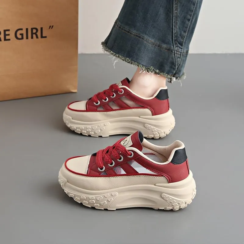 Fashionable Womens Platform Sneakers - Adjustable Lace-Up Design, Lightweight Shock-Absorbing Comfort - Ideal for Casual Chic Daily Wear, Urban Style, All-Match Trainers