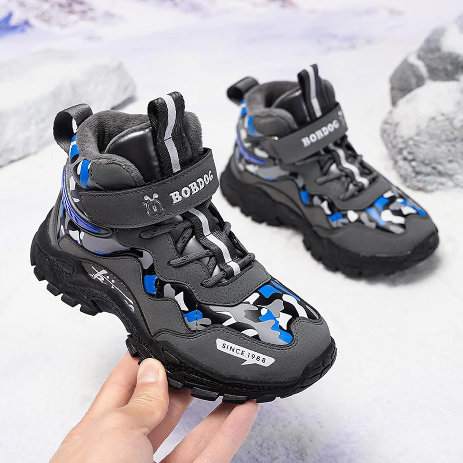 FLIOZY Kids Hiking Boots Boys Girls Winter Snow Boots Non Slip Warm Snow Sports Shoes Outdoor Walking Climbing Sneaker