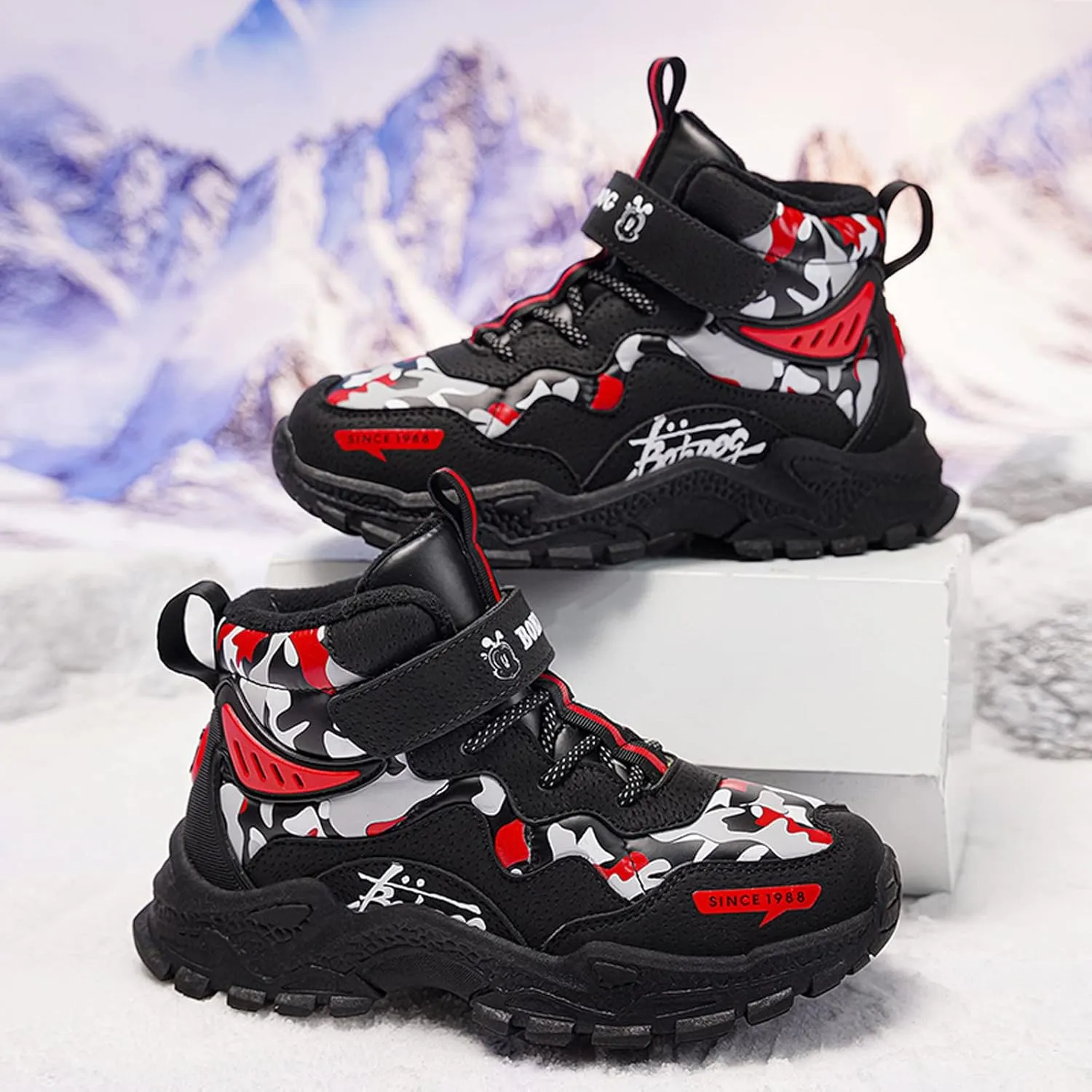 FLIOZY Kids Hiking Boots Boys Girls Winter Snow Boots Non Slip Warm Snow Sports Shoes Outdoor Walking Climbing Sneaker