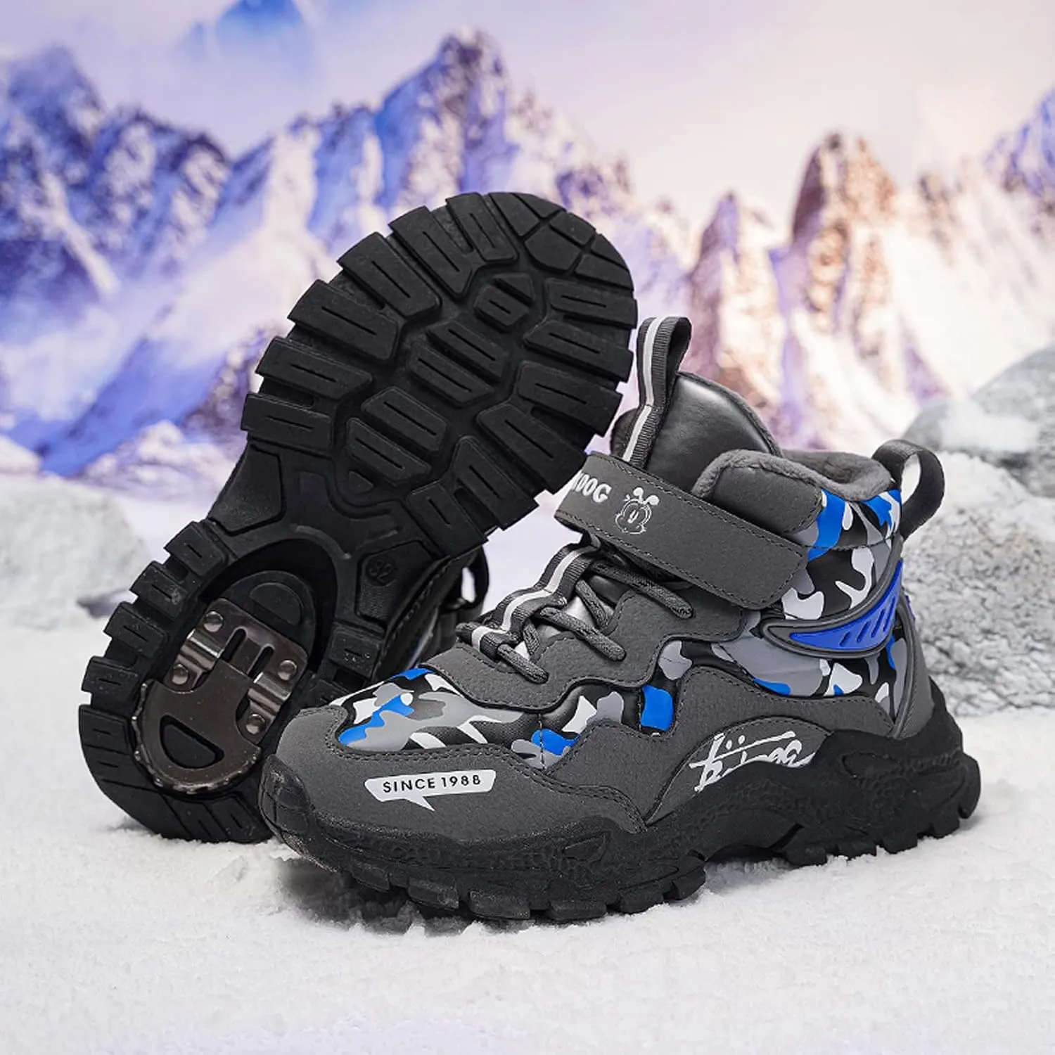 FLIOZY Kids Hiking Boots Boys Girls Winter Snow Boots Non Slip Warm Snow Sports Shoes Outdoor Walking Climbing Sneaker