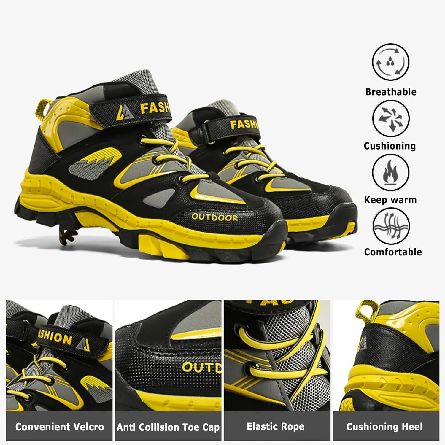 FLIOZY Kids Hiking Boots Boys Girls Winter Snow Boots Non Slip Warm Snow Sports Shoes Outdoor Walking Climbing Sneaker