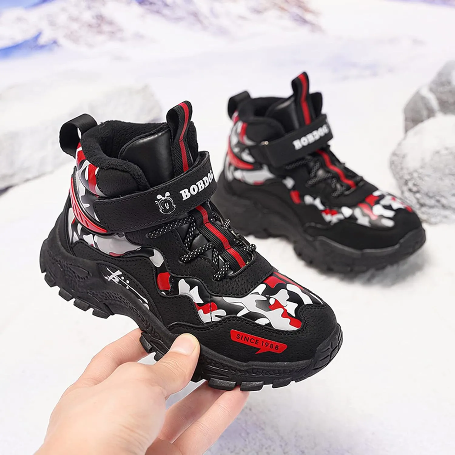 FLIOZY Kids Hiking Boots Boys Girls Winter Snow Boots Non Slip Warm Snow Sports Shoes Outdoor Walking Climbing Sneaker