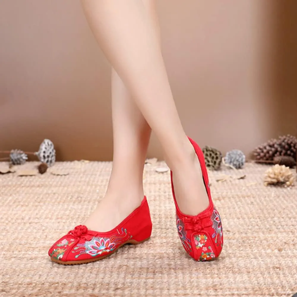 Floral Embroidered Shoes for Women Comfortable Round Toe Loafer Casual Mary Jane Ballet Flats Women's Handmade Flower Soft Canvas Shoes