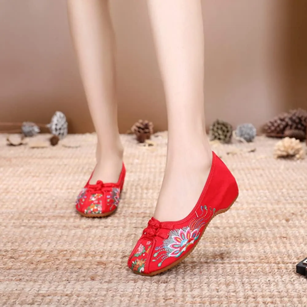 Floral Embroidered Shoes for Women Comfortable Round Toe Loafer Casual Mary Jane Ballet Flats Women's Handmade Flower Soft Canvas Shoes