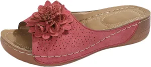 Floral Orthopedic Sandals for Women Slip On Open Toe Wedge Platform Sandals with Arch Support Comfortable Breathable Summer Slippers for Indoor and Outdoor Walking Shoes