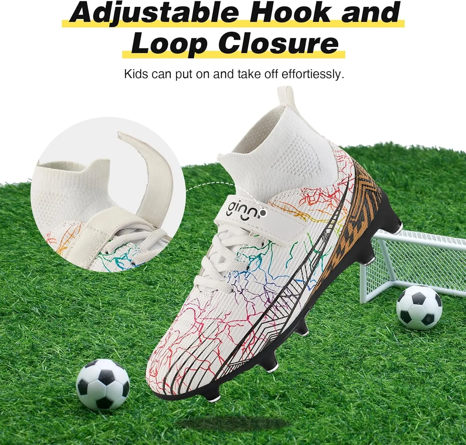 GINNI Kids Firm Ground Soccer Cleats Boys Girls Athletic Soccer Shoes Youth Outdoor Football Cleats Lightweight Breathable FG/AG Baseball Cleats Football Boots Shoes for Toddler/Little Kids/Big Kids