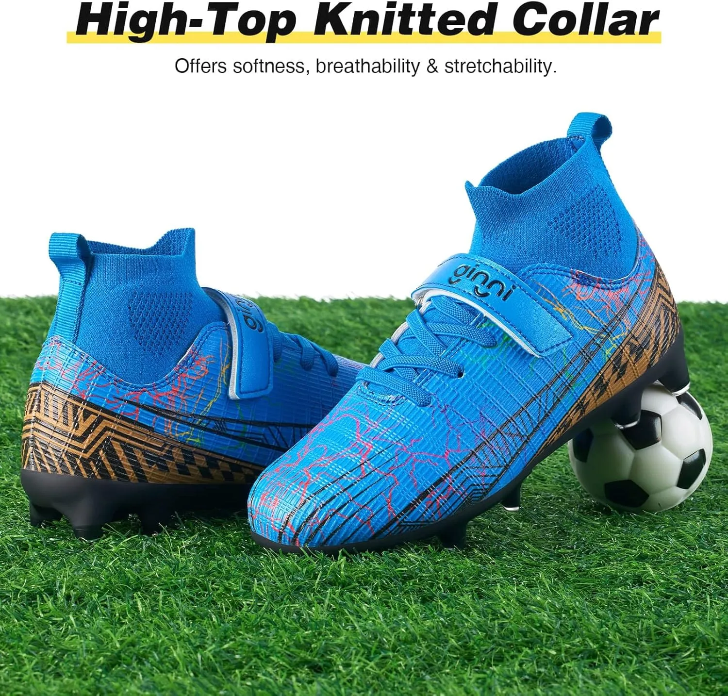GINNI Kids Firm Ground Soccer Cleats Boys Girls Athletic Soccer Shoes Youth Outdoor Football Cleats Lightweight Breathable FG/AG Baseball Cleats Football Boots Shoes for Toddler/Little Kids/Big Kids