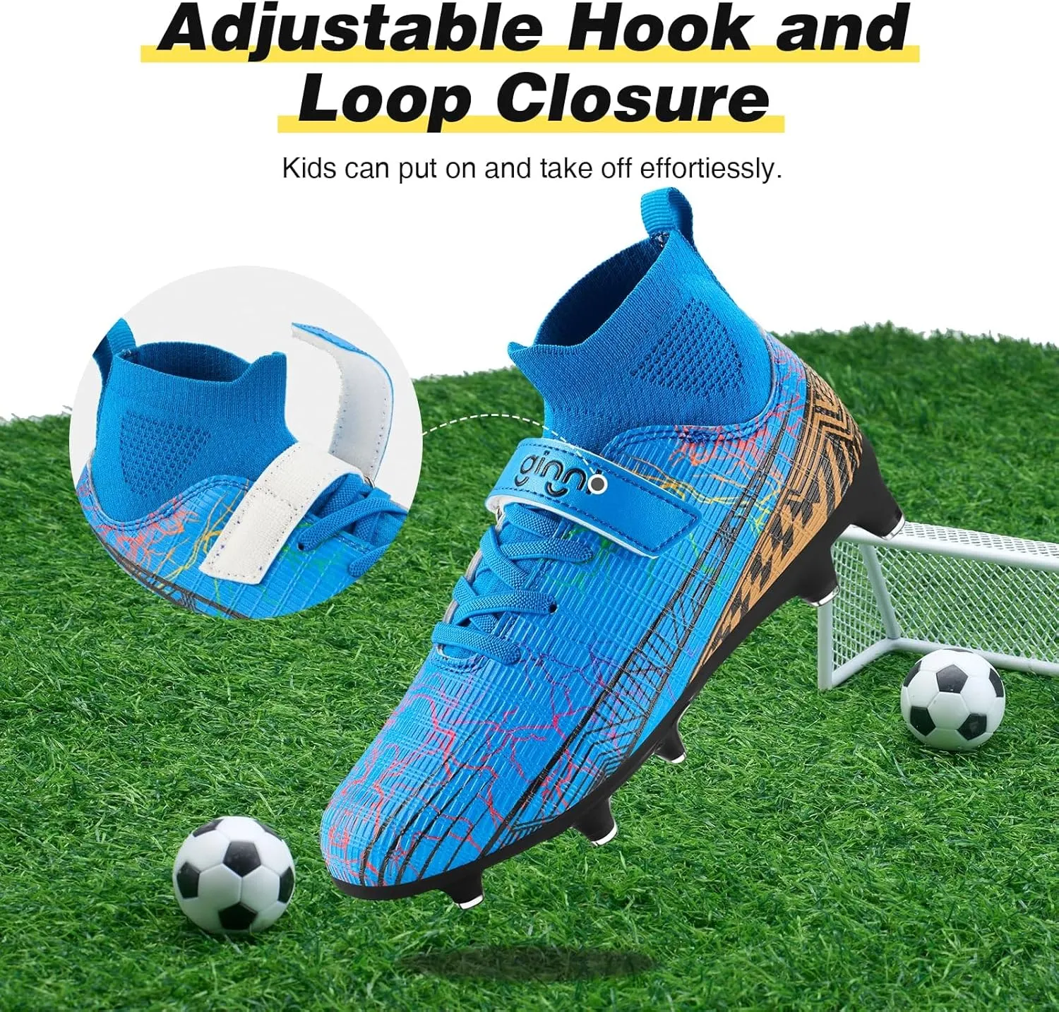GINNI Kids Firm Ground Soccer Cleats Boys Girls Athletic Soccer Shoes Youth Outdoor Football Cleats Lightweight Breathable FG/AG Baseball Cleats Football Boots Shoes for Toddler/Little Kids/Big Kids