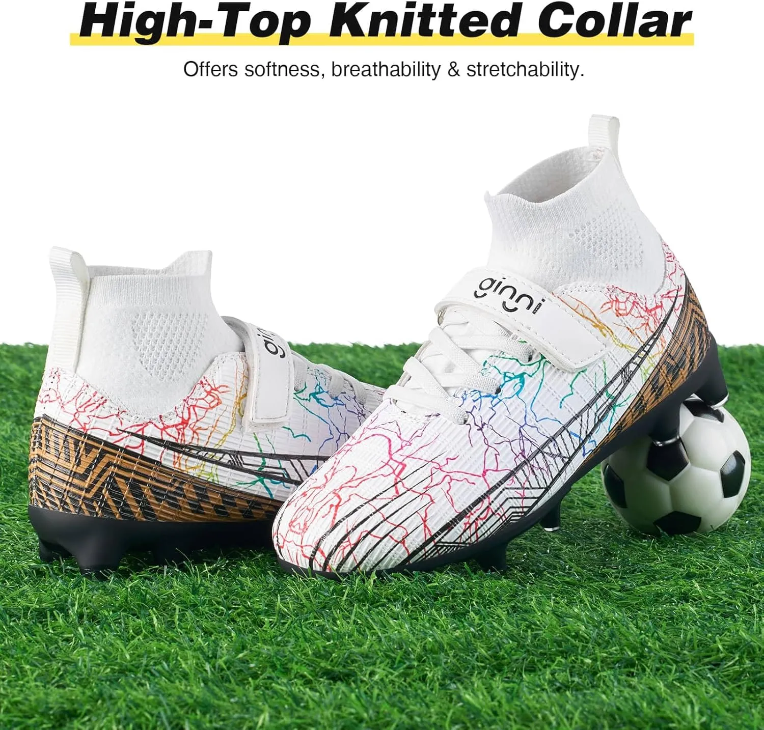 GINNI Kids Firm Ground Soccer Cleats Boys Girls Athletic Soccer Shoes Youth Outdoor Football Cleats Lightweight Breathable FG/AG Baseball Cleats Football Boots Shoes for Toddler/Little Kids/Big Kids
