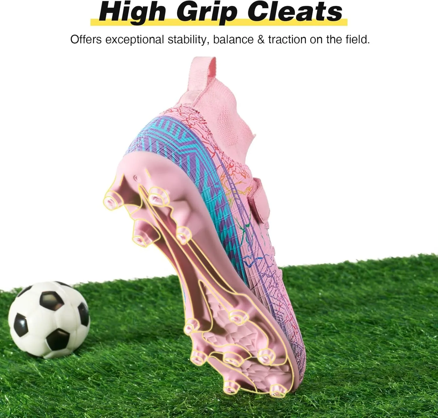 GINNI Kids Firm Ground Soccer Cleats Boys Girls Athletic Soccer Shoes Youth Outdoor Football Cleats Lightweight Breathable FG/AG Baseball Cleats Football Boots Shoes for Toddler/Little Kids/Big Kids