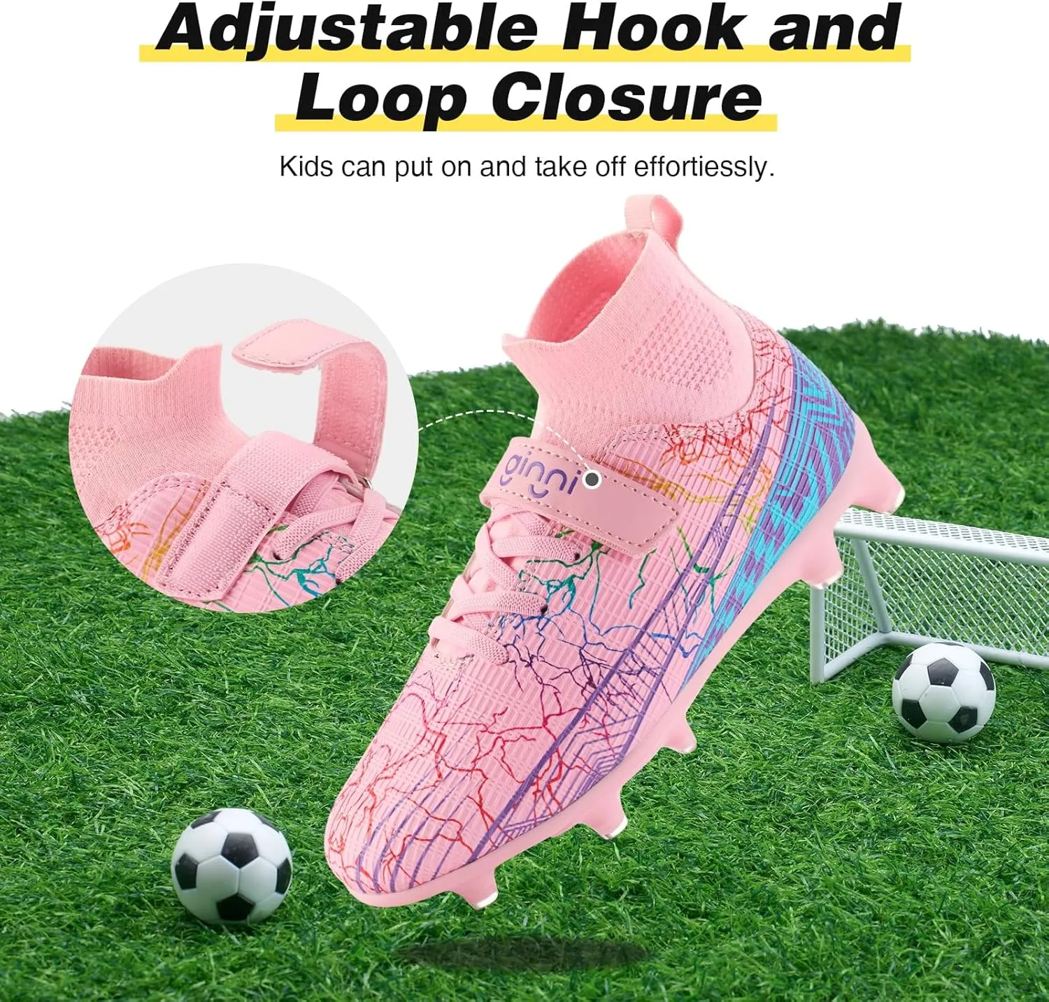 GINNI Kids Firm Ground Soccer Cleats Boys Girls Athletic Soccer Shoes Youth Outdoor Football Cleats Lightweight Breathable FG/AG Baseball Cleats Football Boots Shoes for Toddler/Little Kids/Big Kids