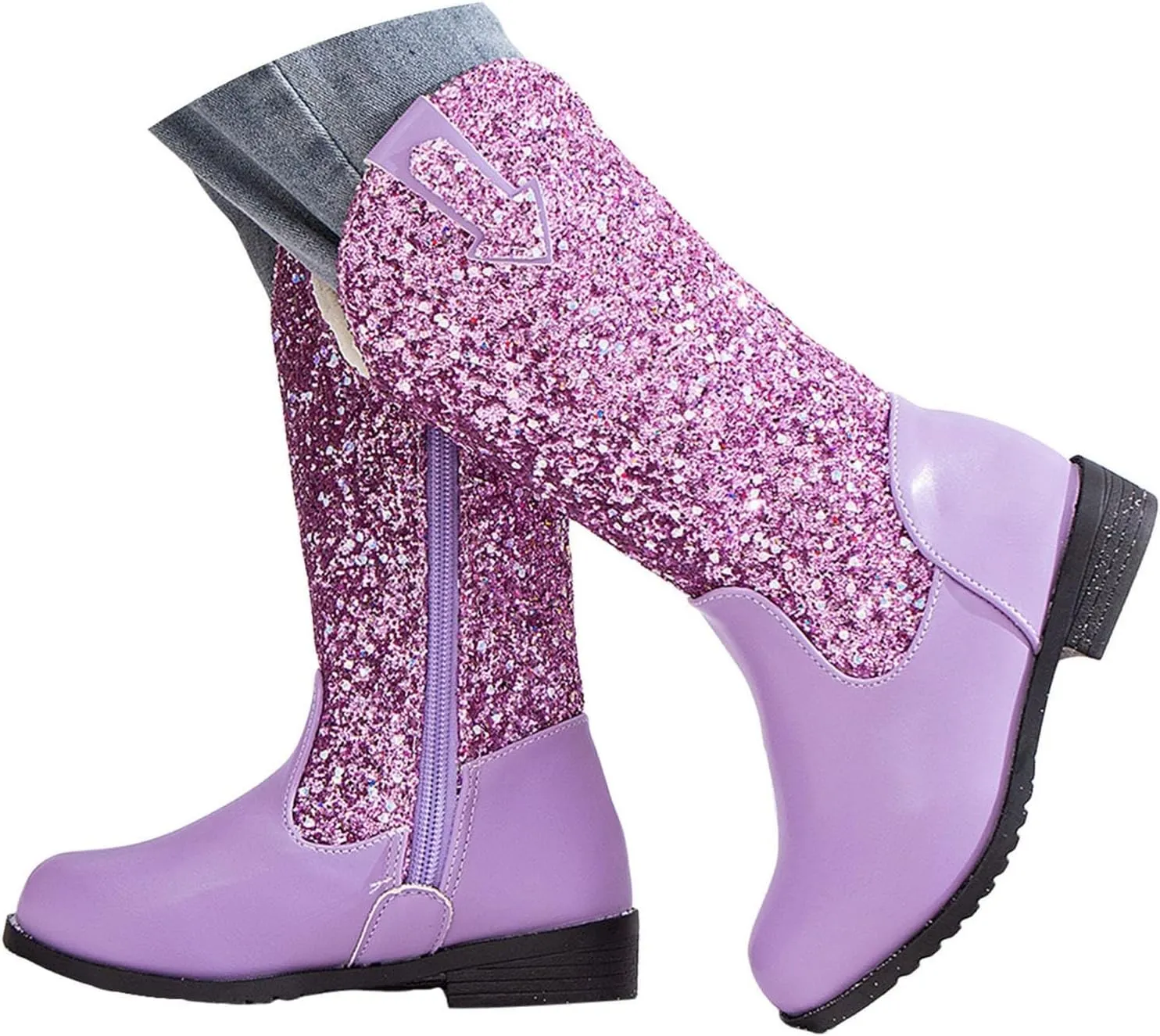 Girls Cowgirl Boots Mid Calf Square Toe Western Boot for Kids Sparkly Glitter Cowboy Boots Toddler Girls Outdoor Shoe
