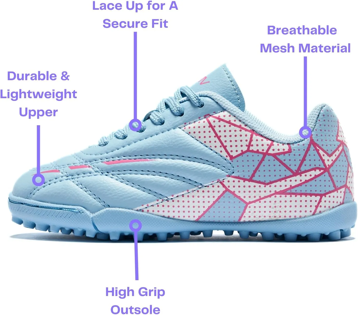 Girls Soccer Cleats for Toddler and Little Kids - Turf Lace Up Soccer Shoes - TF Outsoles for Flat Indoor and Artificial Turf