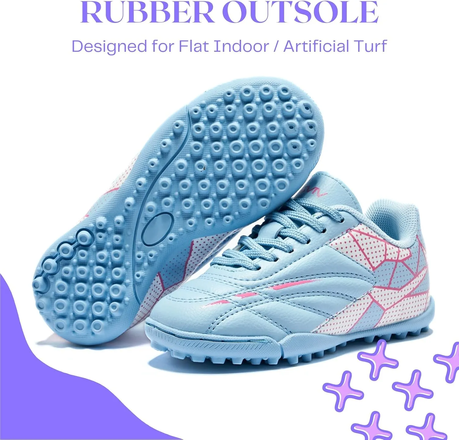 Girls Soccer Cleats for Toddler and Little Kids - Turf Lace Up Soccer Shoes - TF Outsoles for Flat Indoor and Artificial Turf
