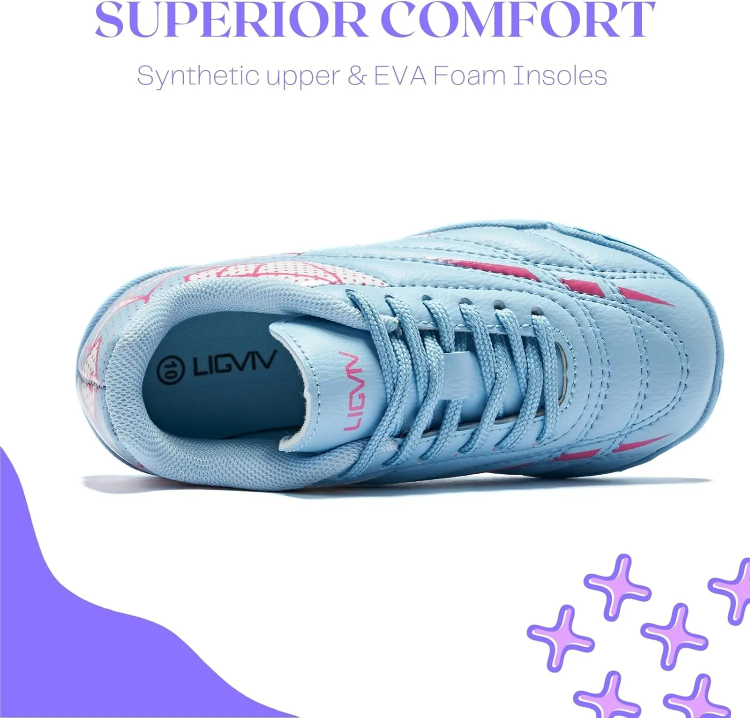 Girls Soccer Cleats for Toddler and Little Kids - Turf Lace Up Soccer Shoes - TF Outsoles for Flat Indoor and Artificial Turf