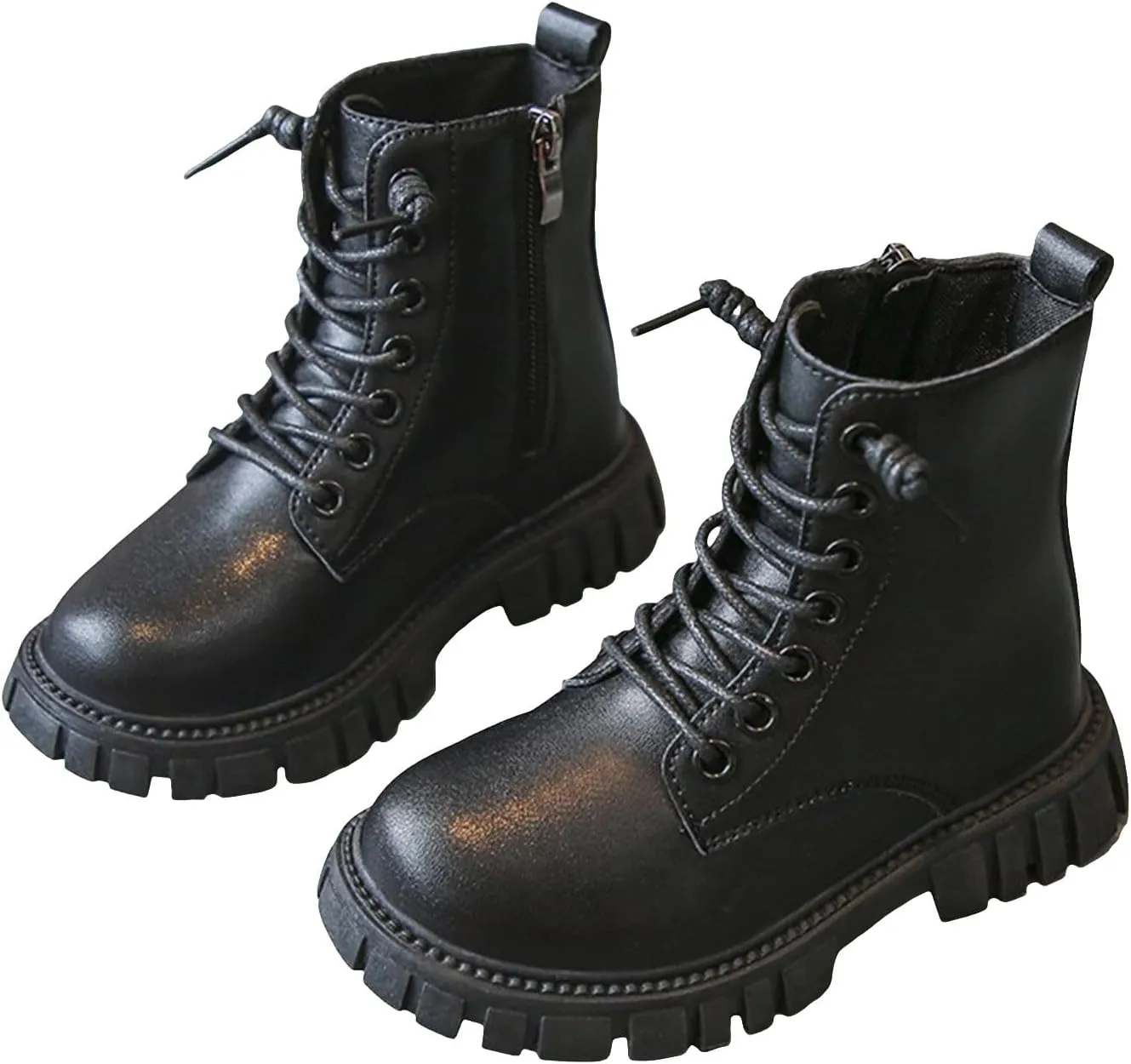 GirlsAnkle Boots Kids Casual Lace Up Hiking Boots Waterproof Leather Combat Boots Soft Sole Outdoor Riding Boots