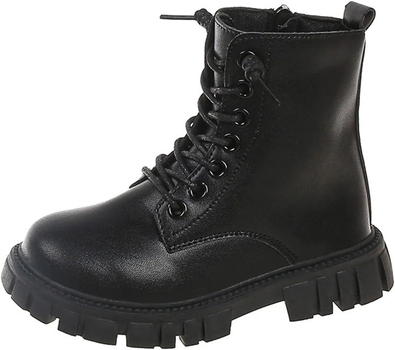 GirlsAnkle Boots Kids Casual Lace Up Hiking Boots Waterproof Leather Combat Boots Soft Sole Outdoor Riding Boots