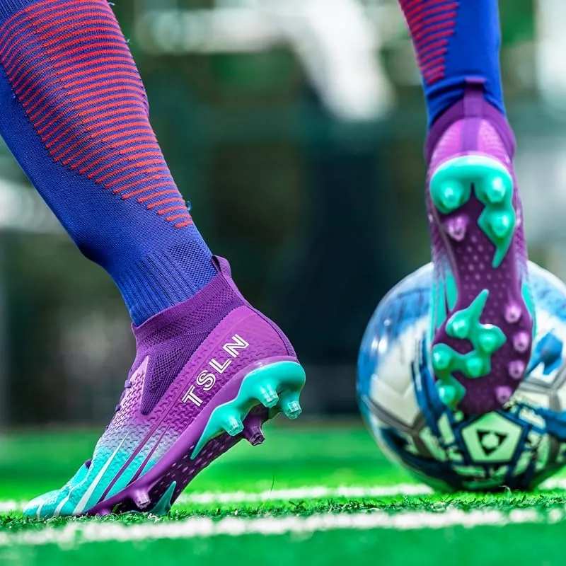 High-end Seamless Large Size Ground Men's Soccer Spikes Professional Soccer Shoes Long Spikes high top Non-Slip Wider Training Outdoor Sports Shoes