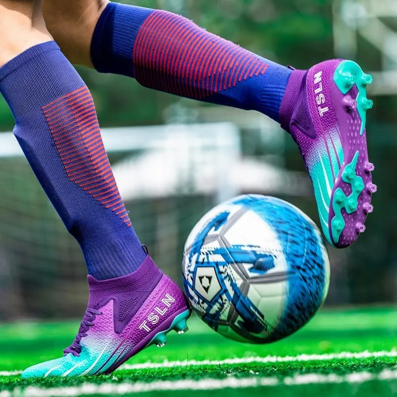 High-end Seamless Large Size Ground Men's Soccer Spikes Professional Soccer Shoes Long Spikes high top Non-Slip Wider Training Outdoor Sports Shoes