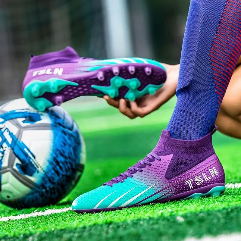 High-end Seamless Large Size Ground Men's Soccer Spikes Professional Soccer Shoes Long Spikes high top Non-Slip Wider Training Outdoor Sports Shoes