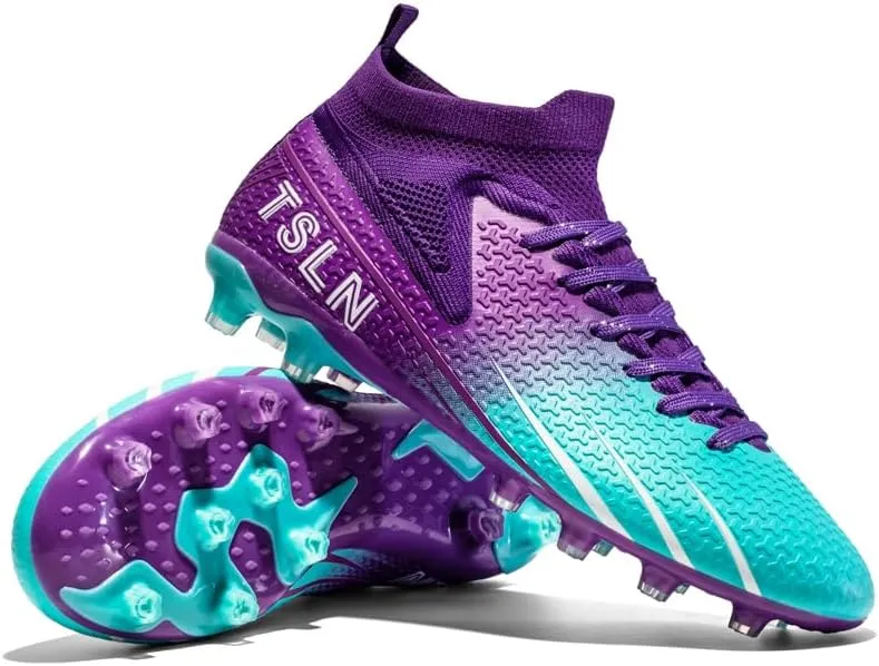 High-end Seamless Large Size Ground Men's Soccer Spikes Professional Soccer Shoes Long Spikes high top Non-Slip Wider Training Outdoor Sports Shoes