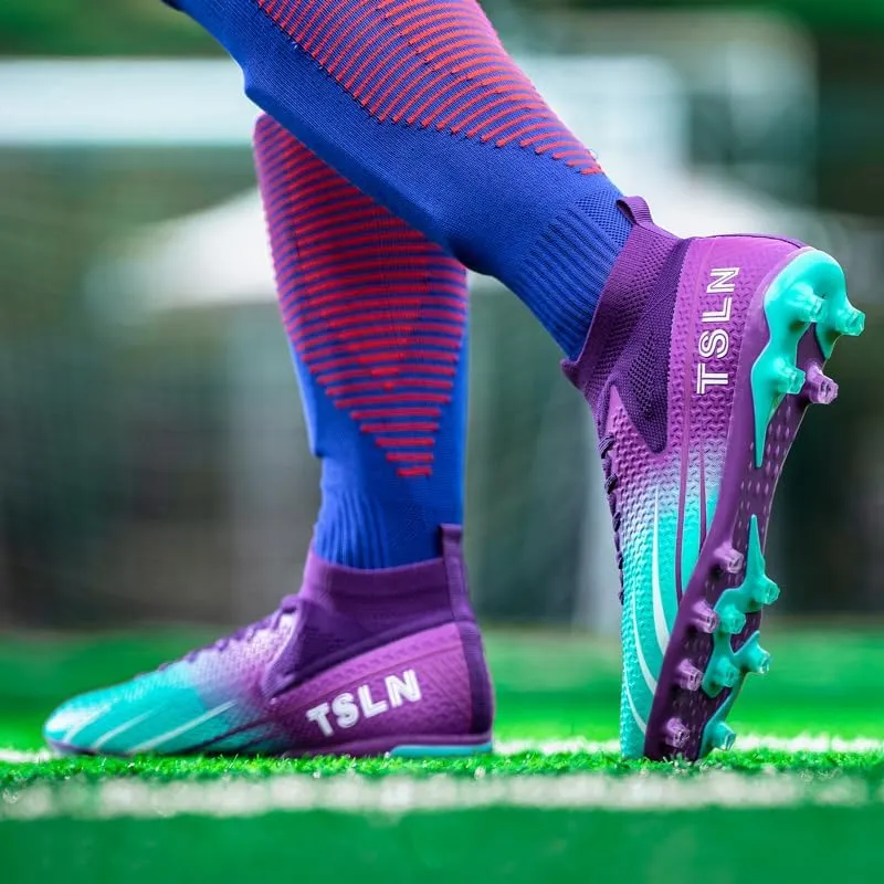 High-end Seamless Large Size Ground Men's Soccer Spikes Professional Soccer Shoes Long Spikes high top Non-Slip Wider Training Outdoor Sports Shoes