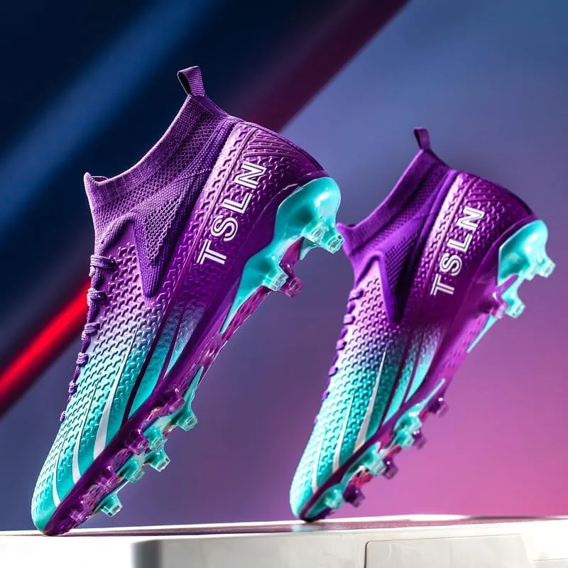 High-end Seamless Large Size Ground Men's Soccer Spikes Professional Soccer Shoes Long Spikes high top Non-Slip Wider Training Outdoor Sports Shoes
