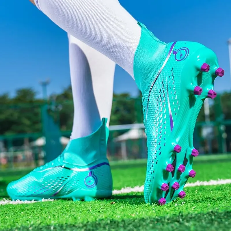 High Top Soccer Cleats, Professional Training Shoes, AG/FG Non-Slip Spikes, Yellow
