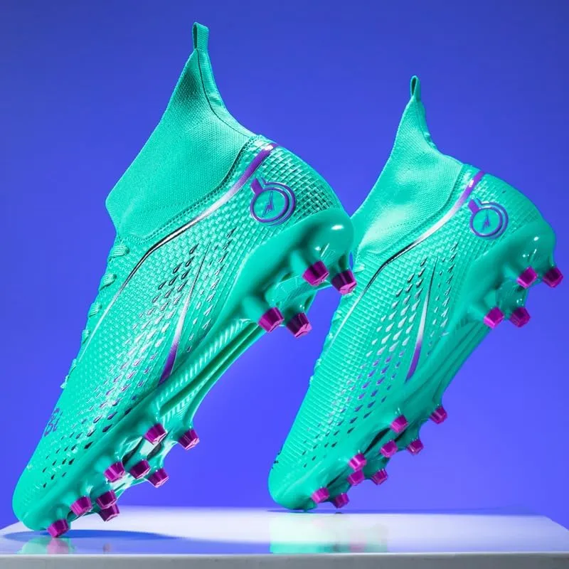 High Top Soccer Cleats, Professional Training Shoes, AG/FG Non-Slip Spikes, Yellow