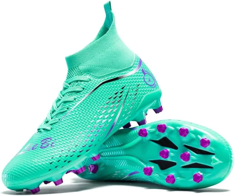 High Top Soccer Cleats, Professional Training Shoes, AG/FG Non-Slip Spikes, Yellow