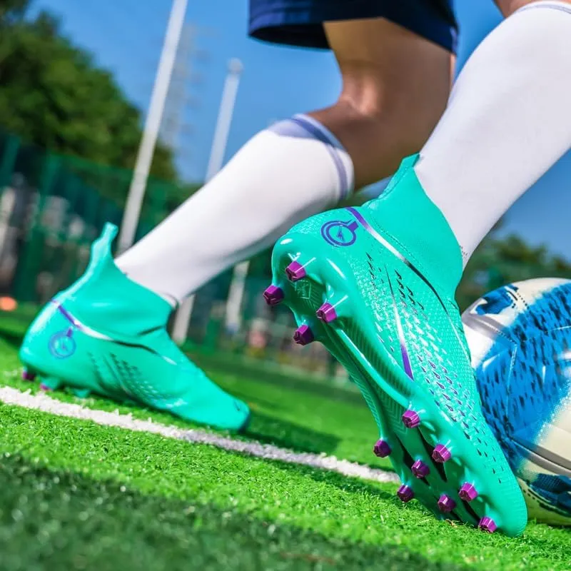 High Top Soccer Cleats, Professional Training Shoes, AG/FG Non-Slip Spikes, Yellow