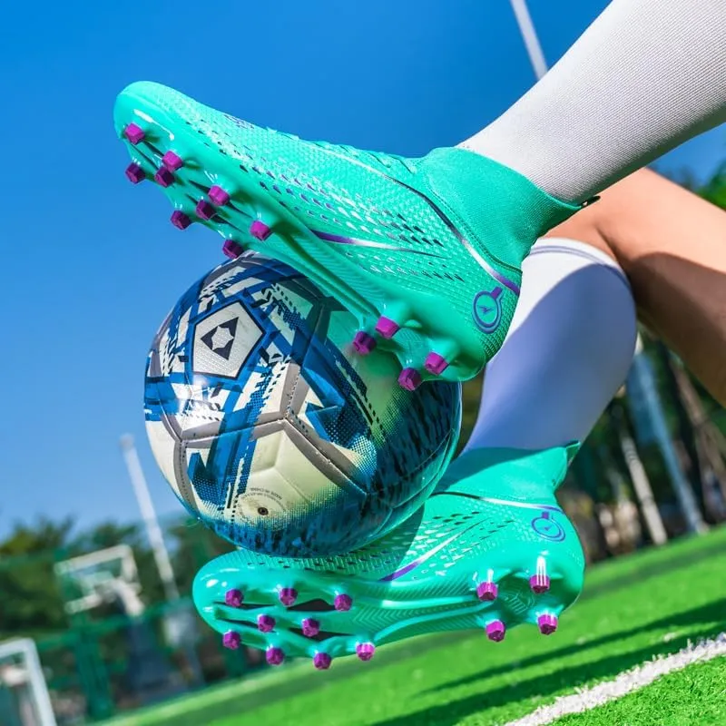 High Top Soccer Cleats, Professional Training Shoes, AG/FG Non-Slip Spikes, Yellow