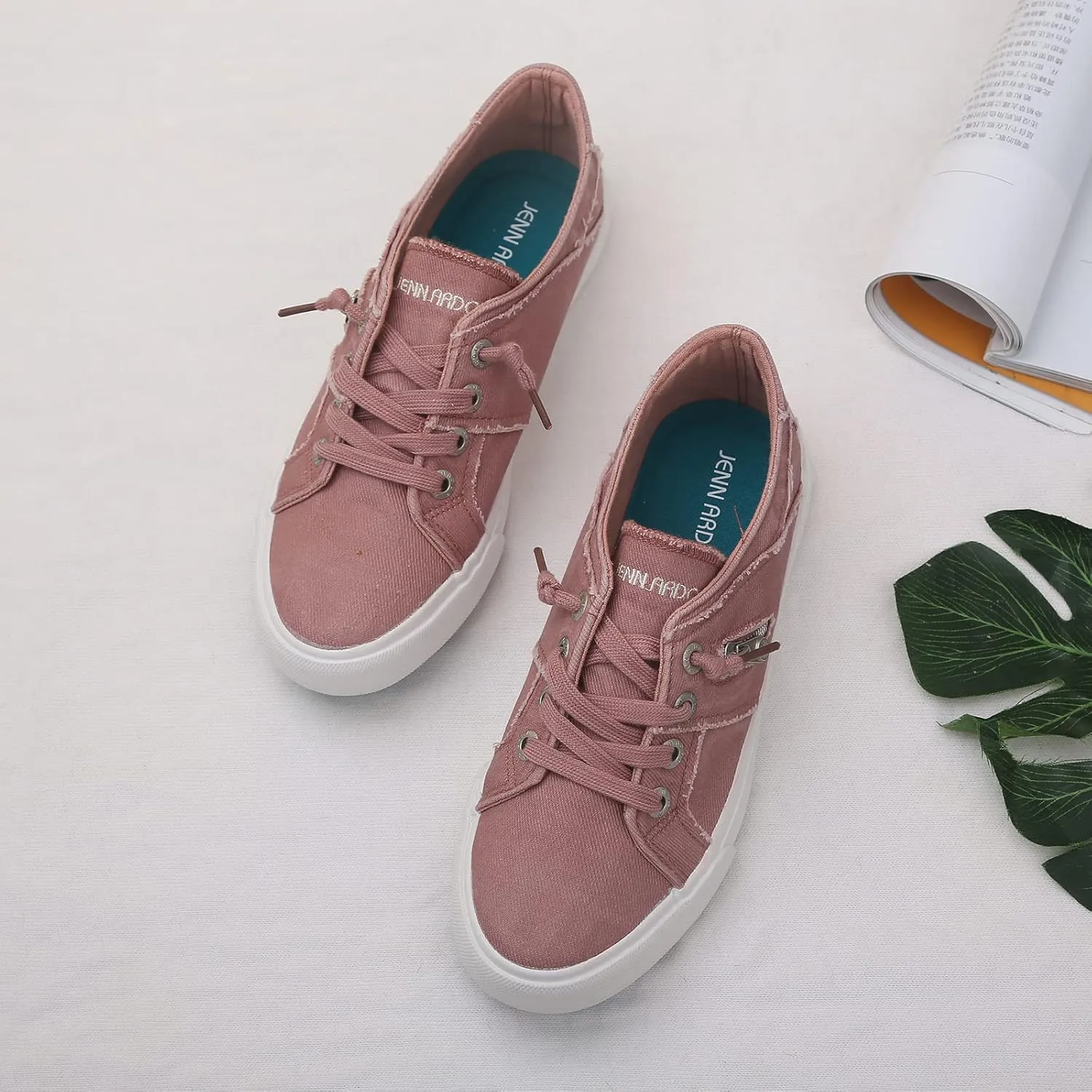 JENN ARDOR Women Sneakers Low Top Slip On Fashion Shoes Lace up Canvas Flats Walking Running Shoes