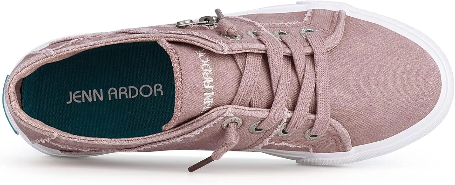 JENN ARDOR Women Sneakers Low Top Slip On Fashion Shoes Lace up Canvas Flats Walking Running Shoes