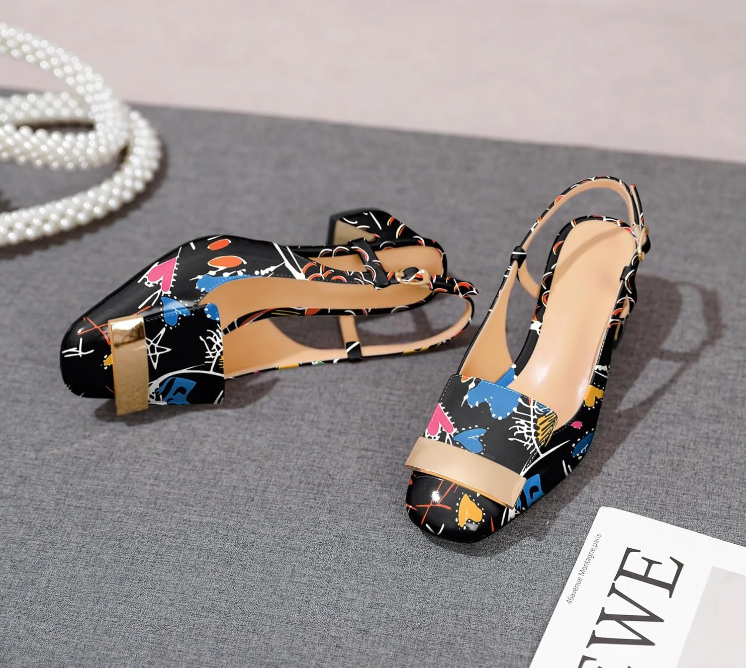 Joseywade Women Slingback Low Block Chunky Heel Pumps Closed Square Toe Dress Shoes 2 Inch Heeled Sandals with Adjustable Strap