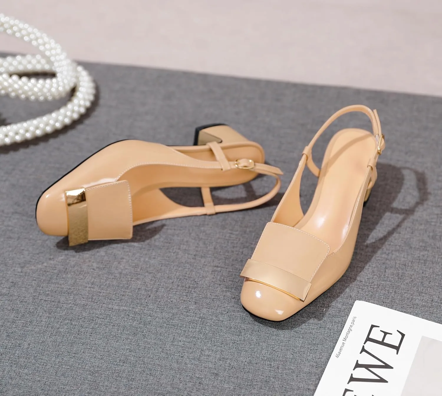 Joseywade Women Slingback Low Block Chunky Heel Pumps Closed Square Toe Dress Shoes 2 Inch Heeled Sandals with Adjustable Strap