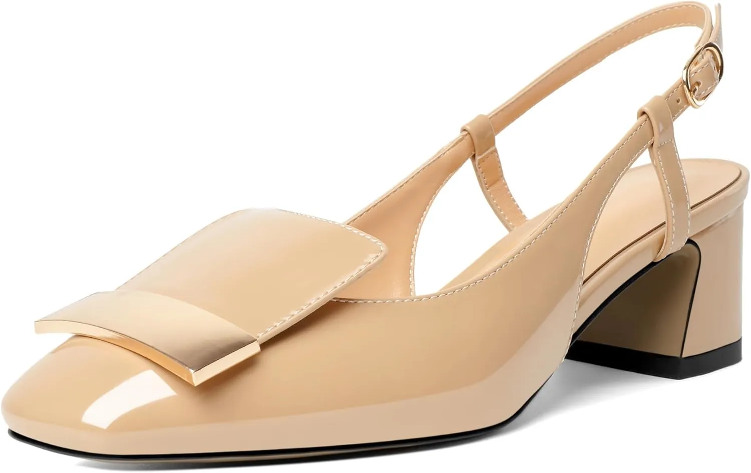 Joseywade Women Slingback Low Block Chunky Heel Pumps Closed Square Toe Dress Shoes 2 Inch Heeled Sandals with Adjustable Strap