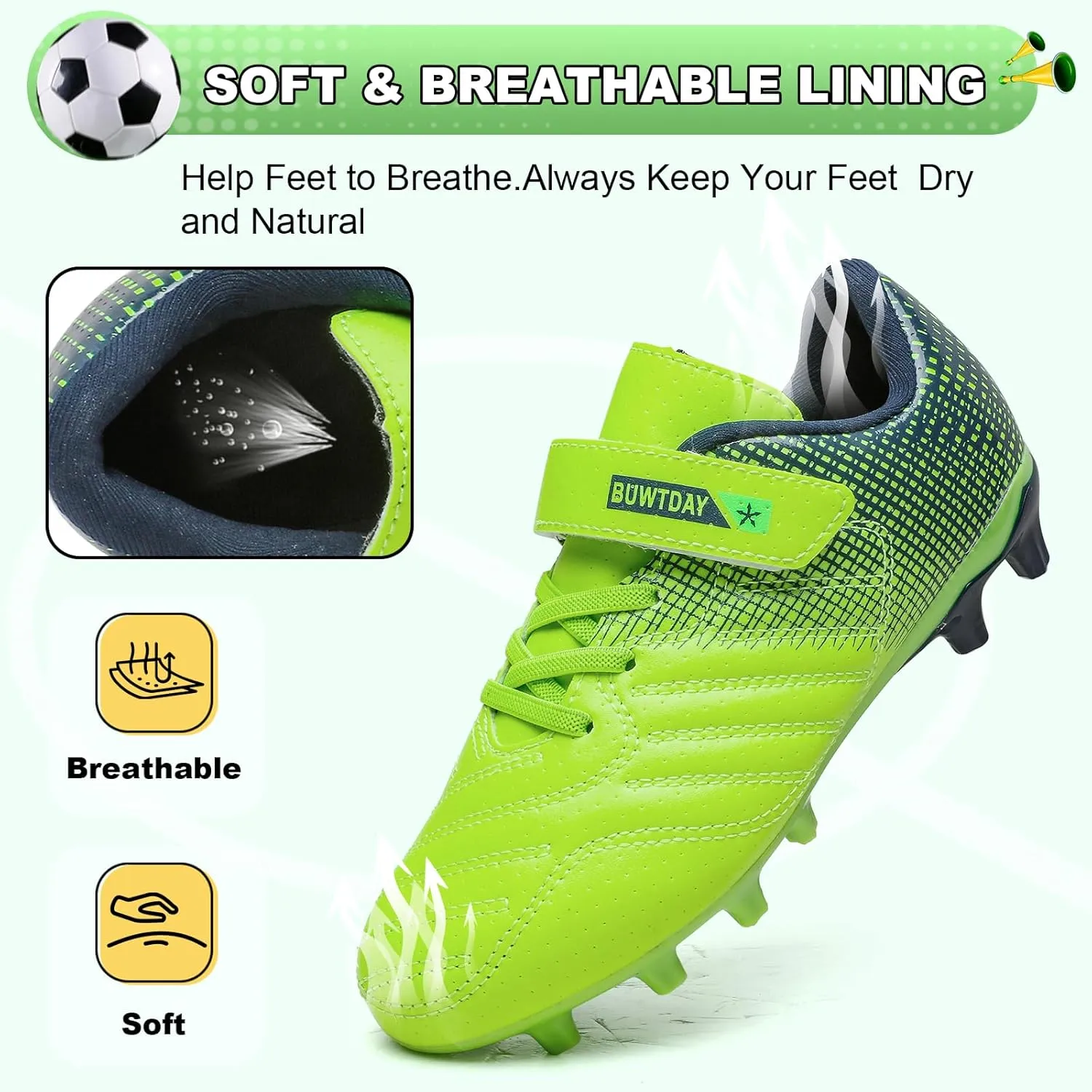 Kids Soccer Cleats Boys Girls Athletic Outdoor Firm Ground Youth Football Shoes(Little Kid/Big Kid)