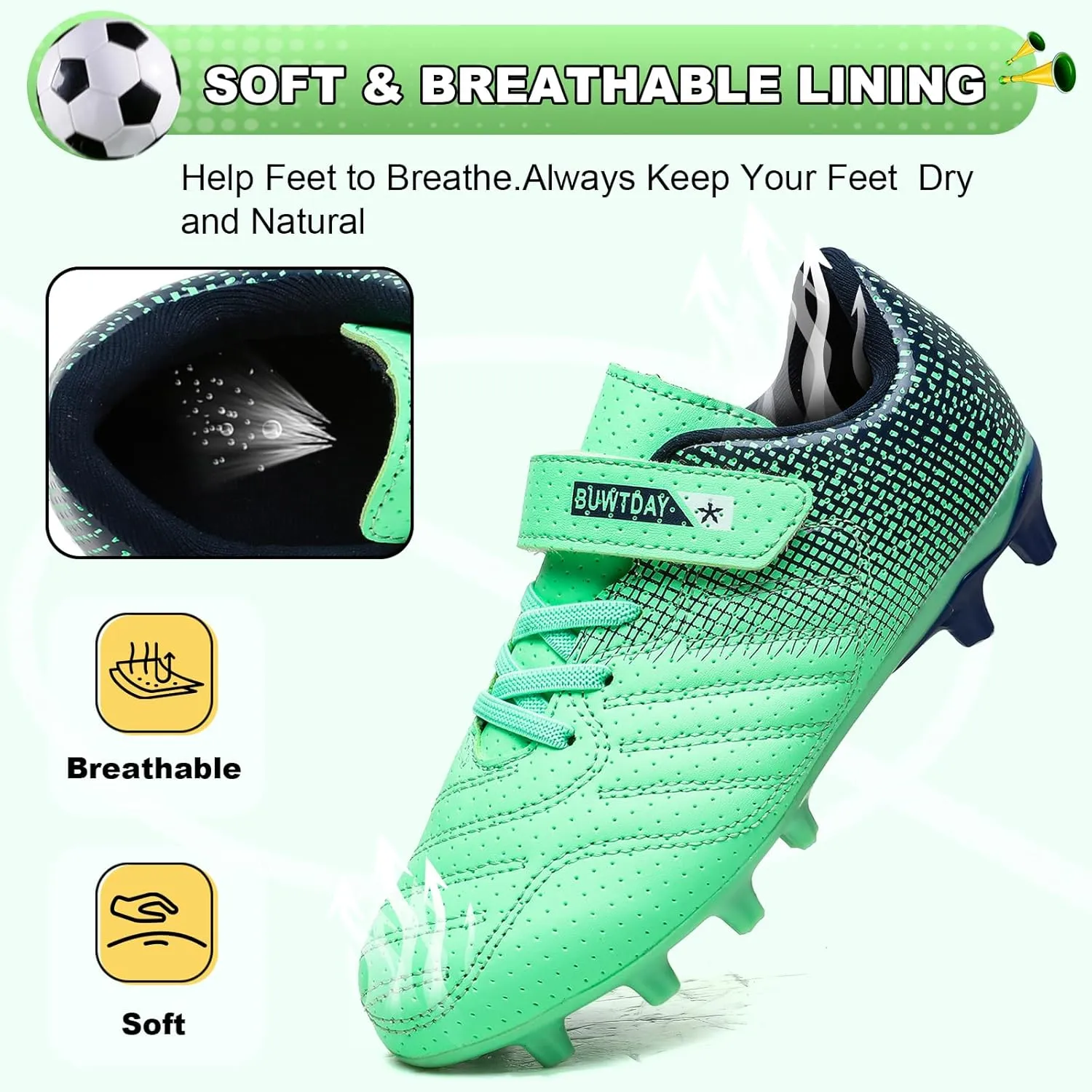 Kids Soccer Cleats Boys Girls Athletic Outdoor Firm Ground Youth Football Shoes(Little Kid/Big Kid)