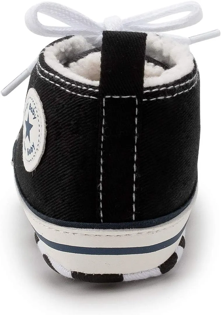 KIDSUN Unisex Baby Boys Girls High Top Sneaker Soft Anti-Slip Sole Newborn Infant First Walkers Canvas Denim Shoes