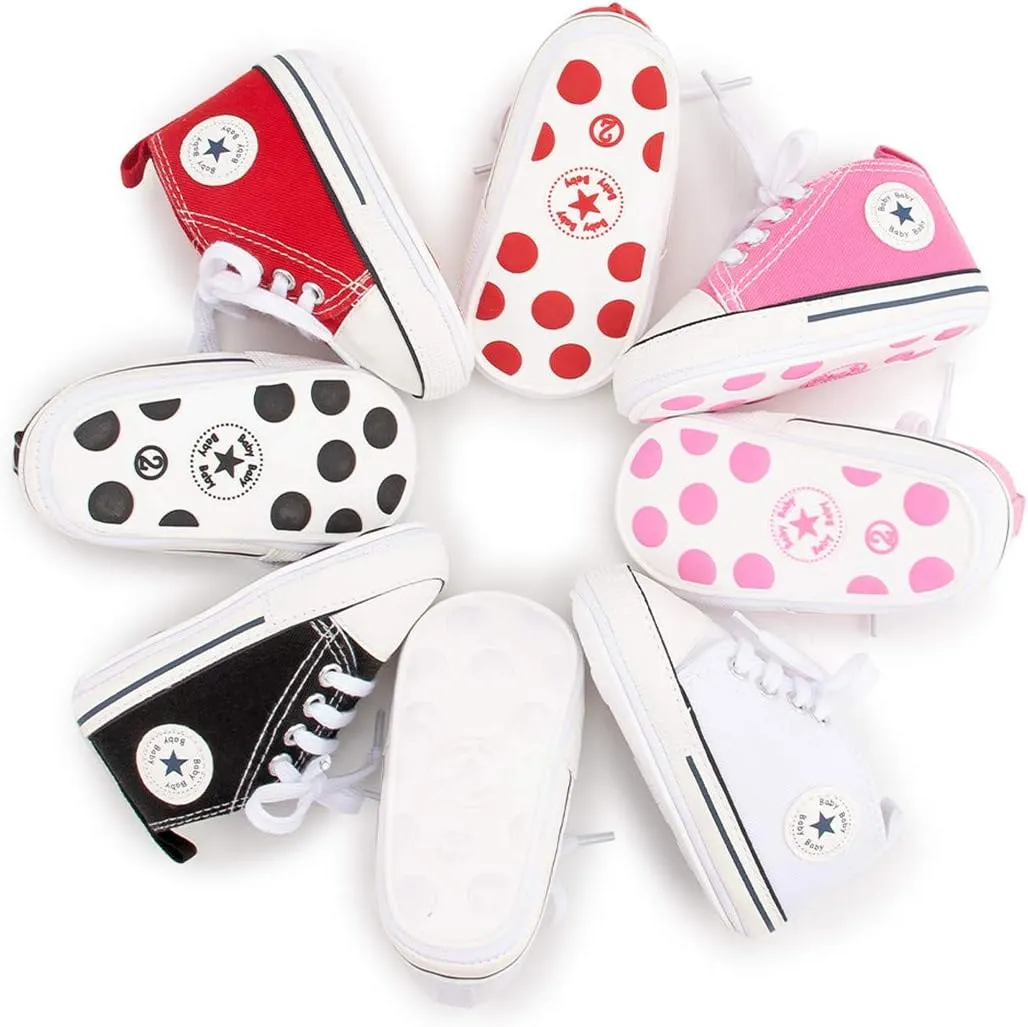 KIDSUN Unisex Baby Boys Girls High Top Sneaker Soft Anti-Slip Sole Newborn Infant First Walkers Canvas Denim Shoes