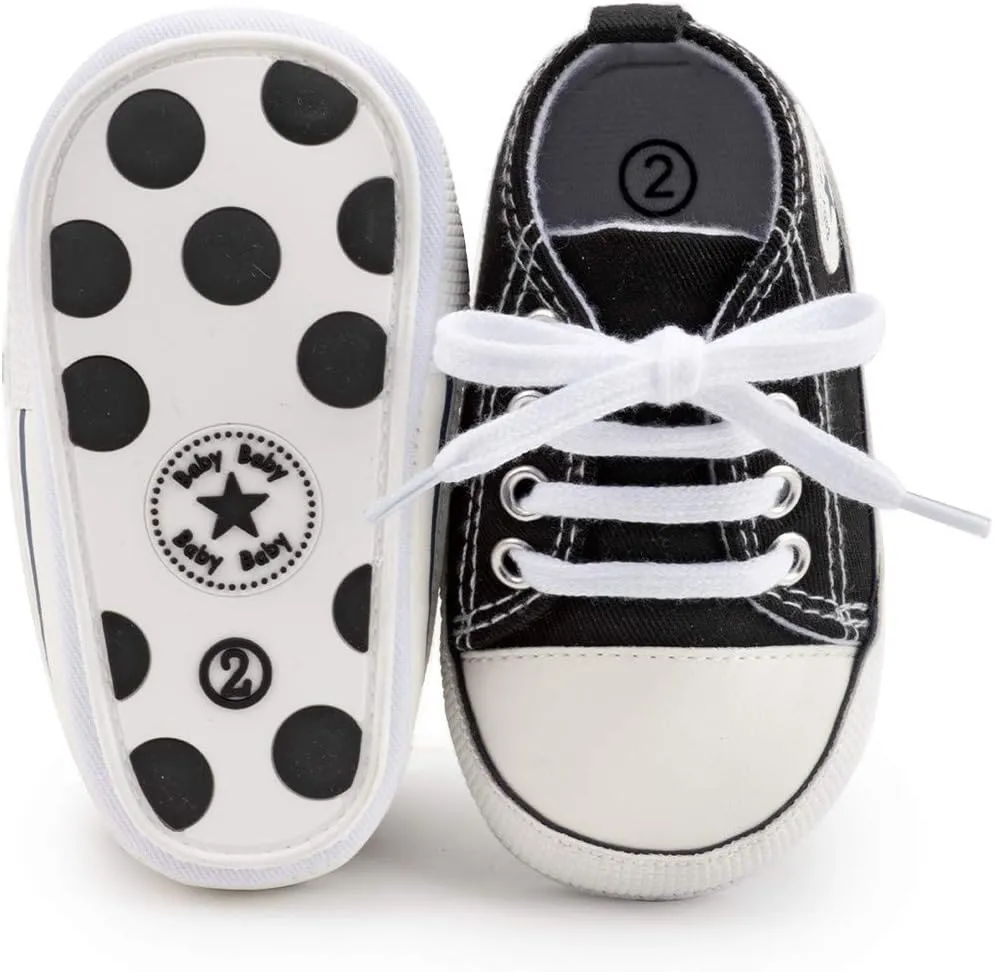 KIDSUN Unisex Baby Boys Girls High Top Sneaker Soft Anti-Slip Sole Newborn Infant First Walkers Canvas Denim Shoes