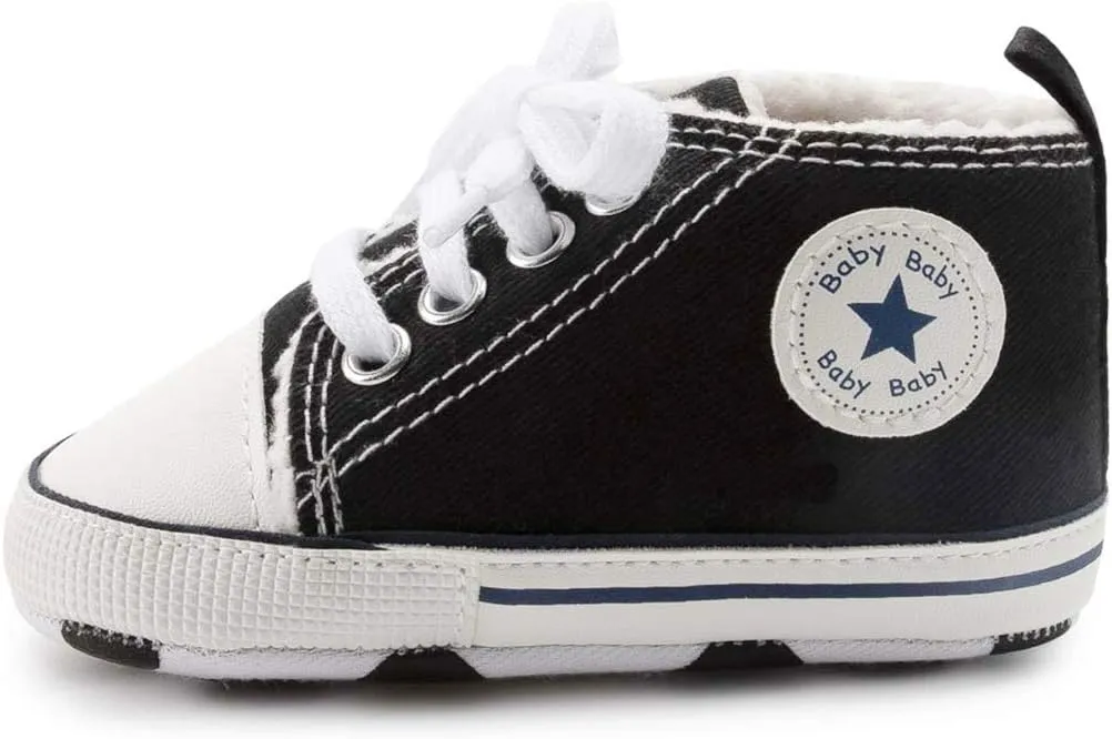 KIDSUN Unisex Baby Boys Girls High Top Sneaker Soft Anti-Slip Sole Newborn Infant First Walkers Canvas Denim Shoes