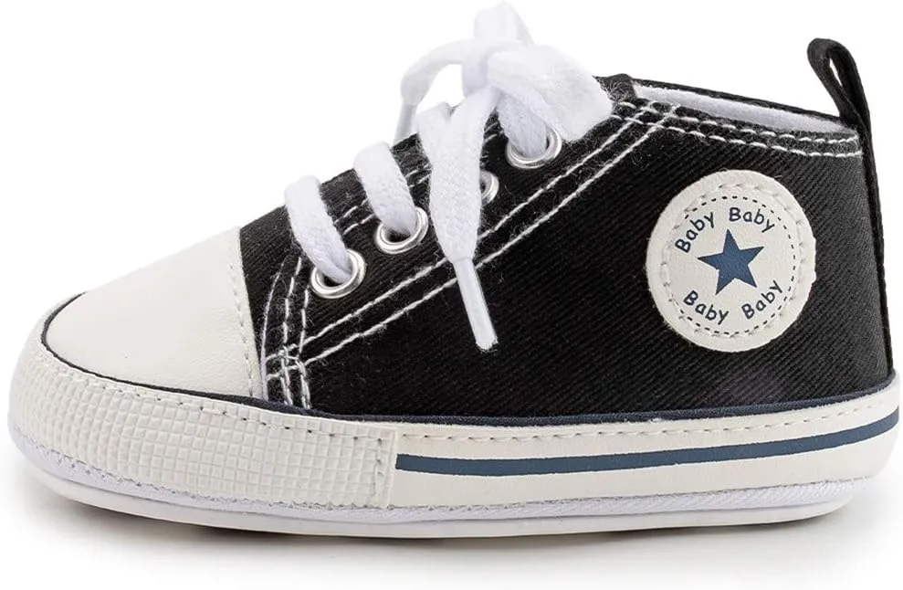 KIDSUN Unisex Baby Boys Girls High Top Sneaker Soft Anti-Slip Sole Newborn Infant First Walkers Canvas Denim Shoes
