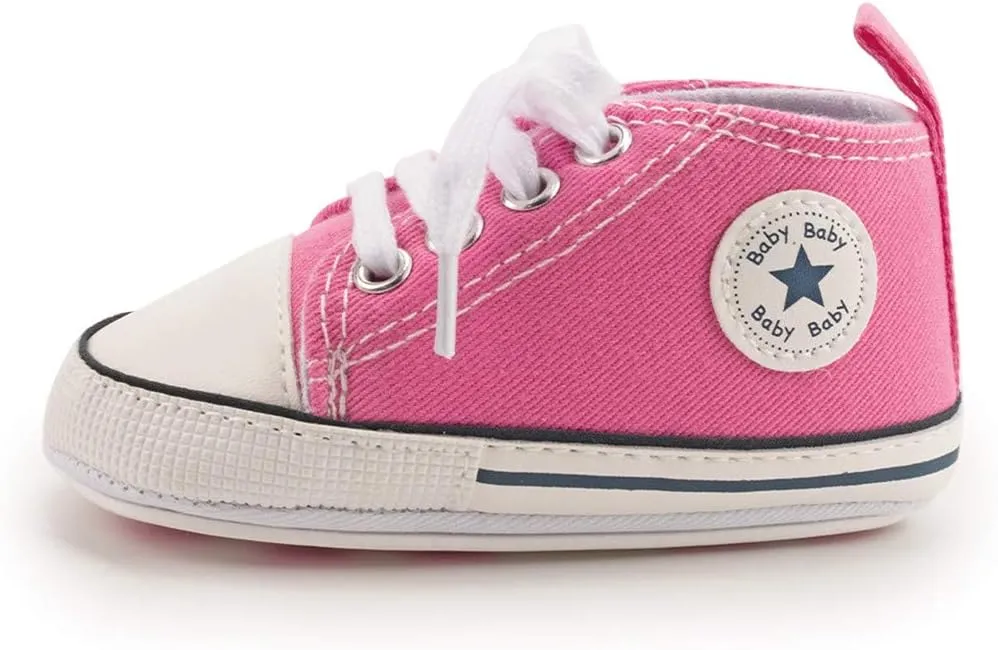 KIDSUN Unisex Baby Boys Girls High Top Sneaker Soft Anti-Slip Sole Newborn Infant First Walkers Canvas Denim Shoes