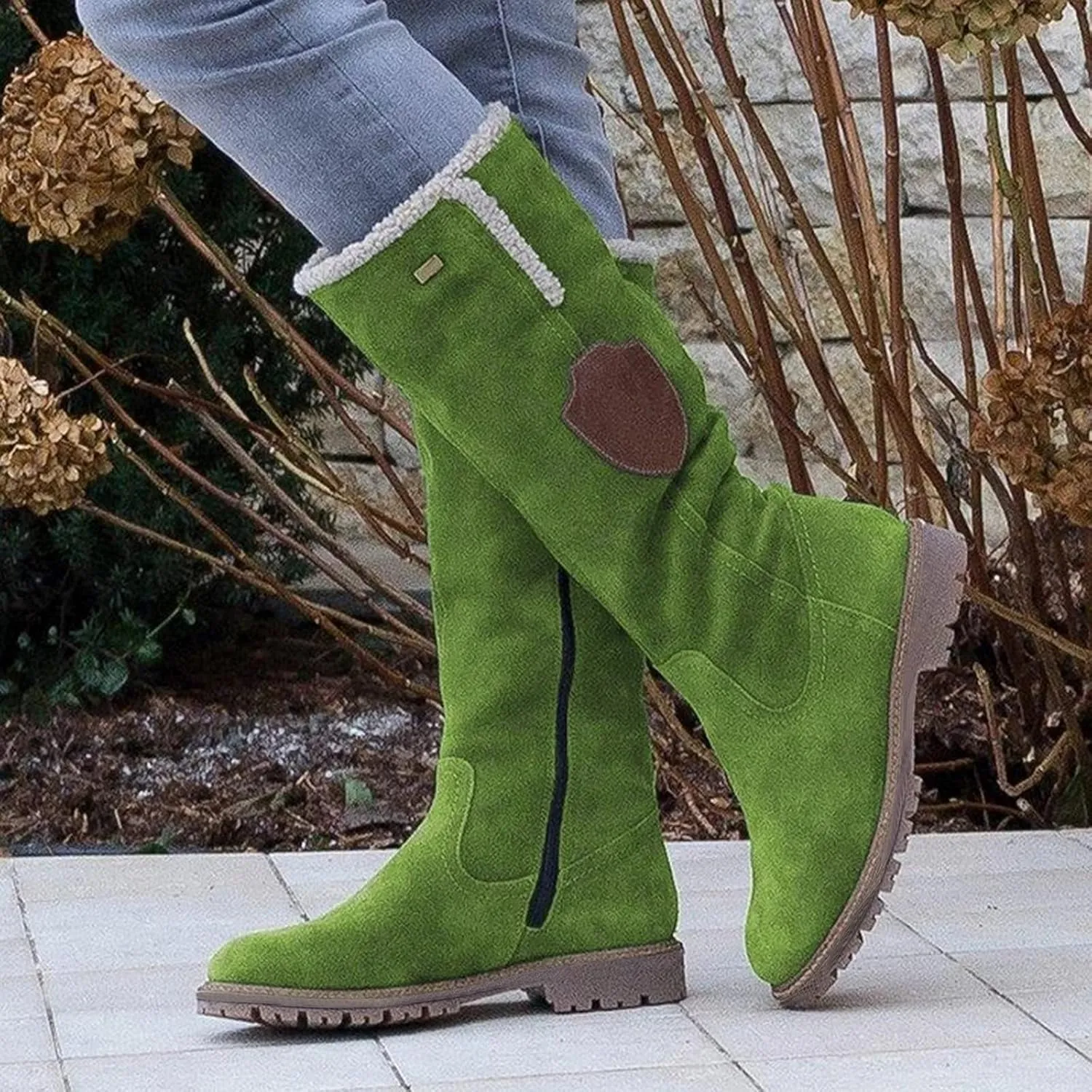 Knee High Boots Women Winter Snow Boots for Women Girls Fleece Lined Warm Boots Round Toe Chunky Low Heel Fashion Boots Long Tall Booties for Ladies Pull On Boots Knee Length Flat Boots