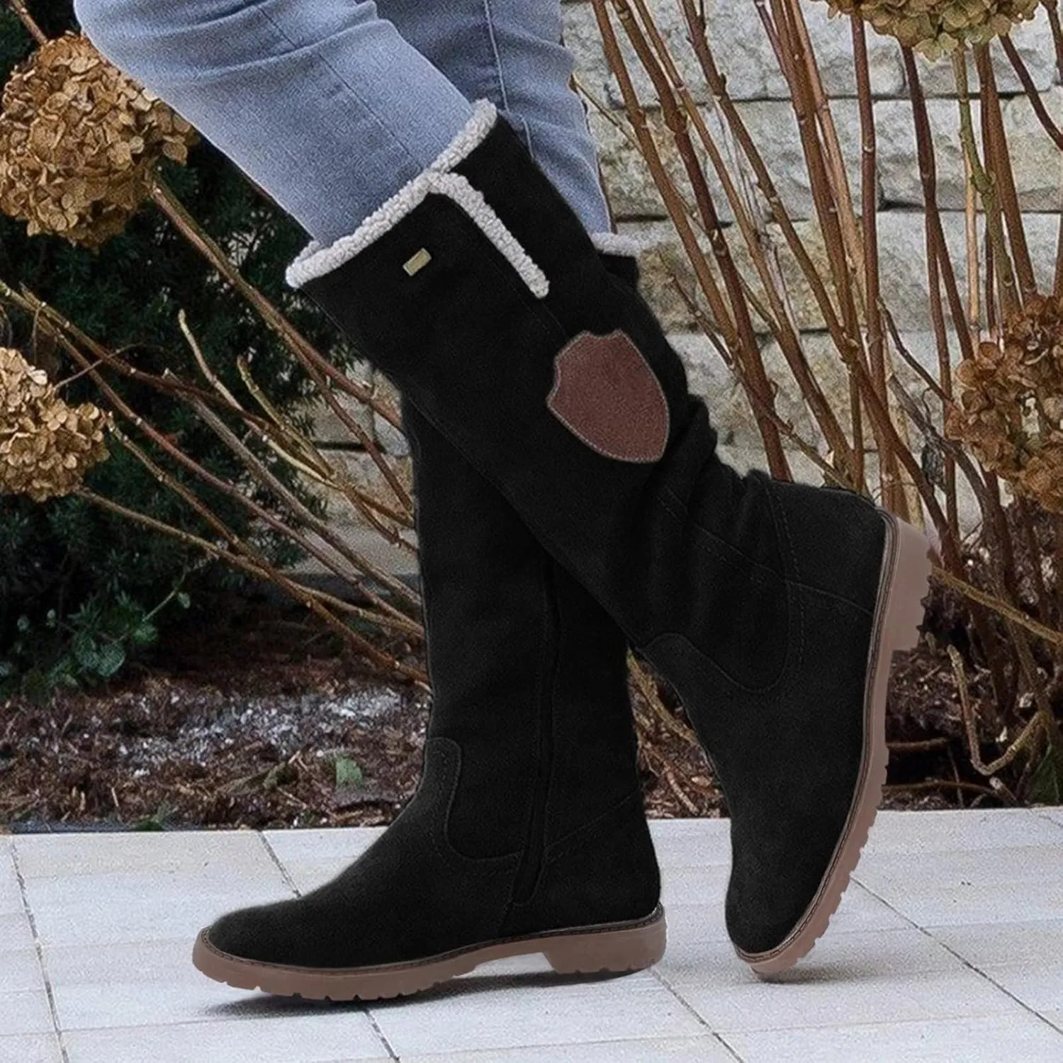 Knee High Boots Women Winter Snow Boots for Women Girls Fleece Lined Warm Boots Round Toe Chunky Low Heel Fashion Boots Long Tall Booties for Ladies Pull On Boots Knee Length Flat Boots